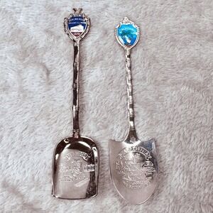 Vintage Souvenir Shovel Spoons California Map & Illinois Galena Enamel Crest